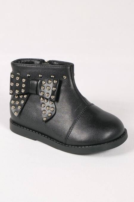 Shop_Ninobello_Black Studs Embellished Bow Boots _Online_at_Aza_Fashions