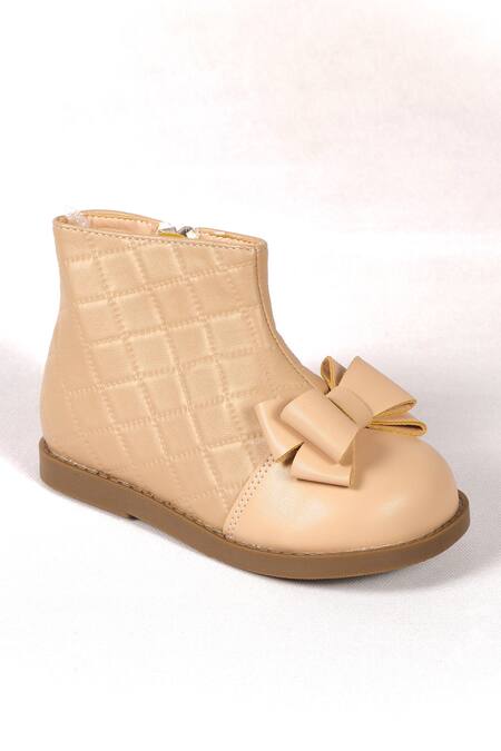 Ninobello_Beige Bows Quilted Embellished Boots _Online_at_Aza_Fashions