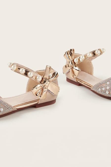 Buy_Ninobello_Gold Pearls, Stones Embellished Bow Bellies _Online_at_Aza_Fashions