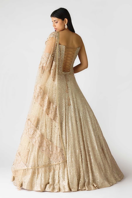 Basanti - Kapde Aur Koffee Swarovski Embellished Corset Lehenga Set 
