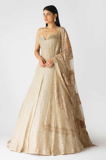 Buy Basanti - Kapde Aur Koffee Gold Net Pearls, Sequins, Stones Swarovski Embellished Corset Lehenga Set Online at Aza Fashions Buy_Basanti - Kapde Aur Koffee_Gold Net Pearls, Sequins, Stones Swarovski Embellished Corset Lehenga Set_Online_at_Aza_Fashions