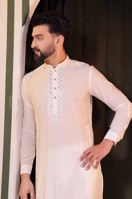 Buy Soniya G Off White Silk Mirrors, Embroidery Crest Kurta Set Online at Aza Fashions Buy_Soniya G_Off White Silk Mirrors, Embroidery Crest Kurta Set_Online_at_Aza_Fashions