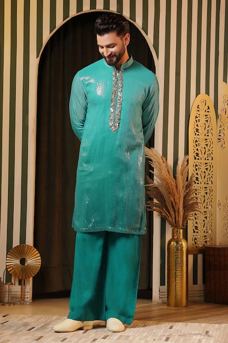 Soniya G_Blue Georgette Sequins Embellished Kurta And Trouser Set _at_Aza_Fashions
