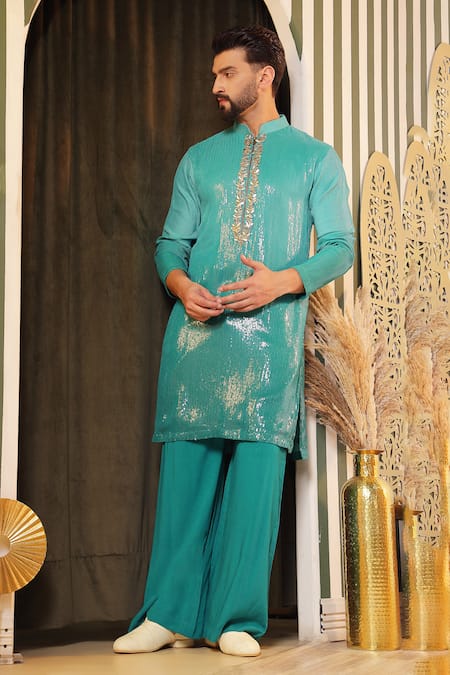 Buy_Soniya G_Blue Georgette Sequins Embellished Kurta And Trouser Set 
