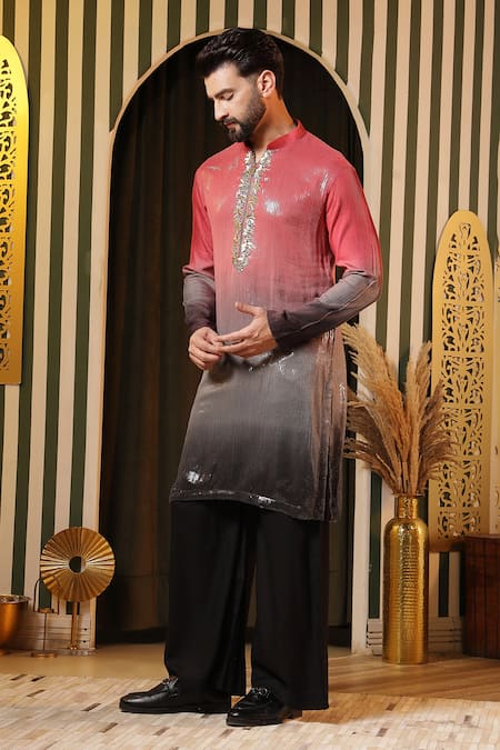 Shop_Soniya G_Multi Color Georgette Sequins Ombre Kurta Set _Online_at_Aza_Fashions