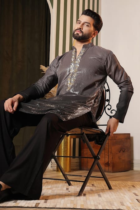 Buy_Soniya G_Black Georgette Sequins Ombre Kurta Set _Online_at_Aza_Fashions