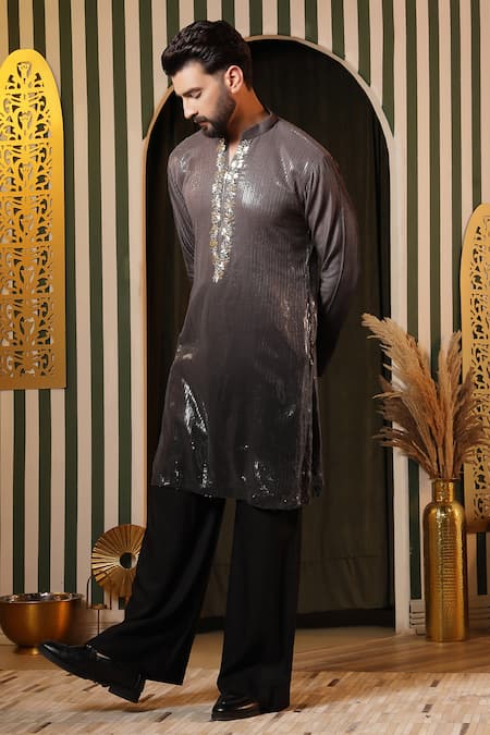 Shop_Soniya G_Black Georgette Sequins Ombre Kurta Set _Online_at_Aza_Fashions