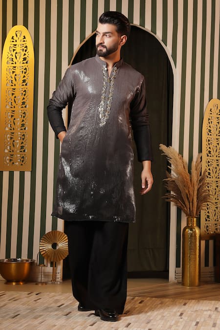 Buy_Soniya G_Black Georgette Sequins Ombre Kurta Set 