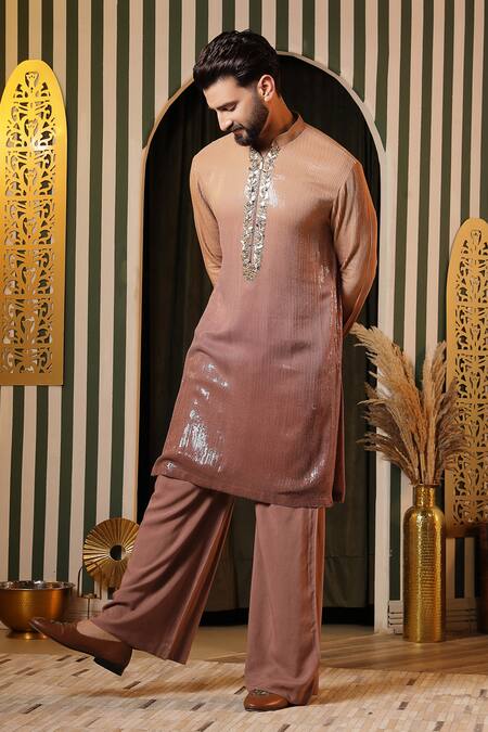 Soniya G_Pink Georgette Sequins Ombre Embellished Kurta And Trouser Set _Online_at_Aza_Fashions