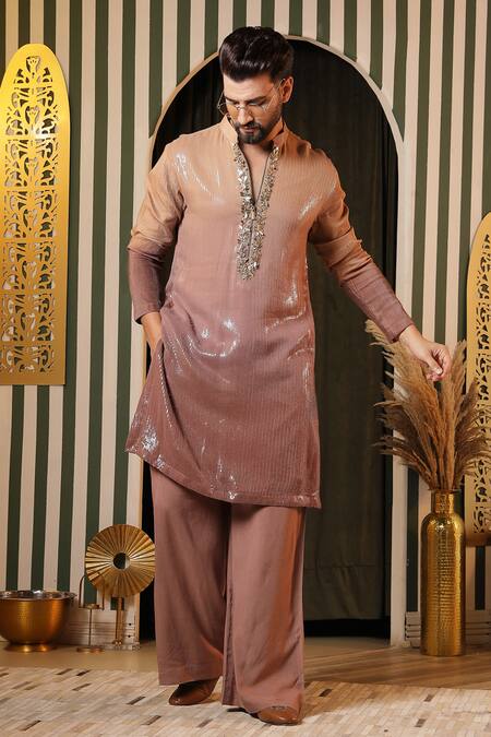 Buy_Soniya G_Pink Georgette Sequins Ombre Embellished Kurta And Trouser Set _Online_at_Aza_Fashions