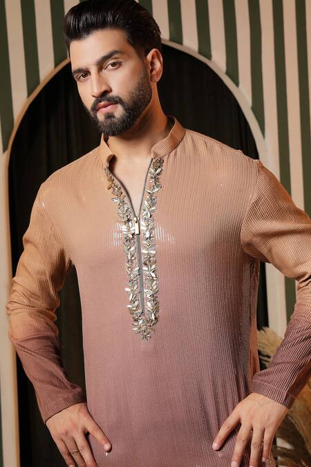 Shop_Soniya G_Pink Georgette Sequins Ombre Embellished Kurta And Trouser Set _Online_at_Aza_Fashions