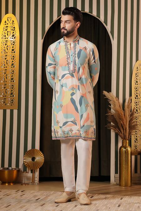 Shop Soniya G Multi Color Silk Mirrors Abstract Print Kurta Set Online at Aza Fashions Shop_Soniya G_Multi Color Silk Mirrors Abstract Print Kurta Set_Online_at_Aza_Fashions