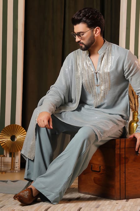 Shop Soniya G Blue Georgette Sequins Ice Embellished Kurta Set Online at Aza Fashions Shop_Soniya G_Blue Georgette Sequins Ice Embellished Kurta Set _Online_at_Aza_Fashions