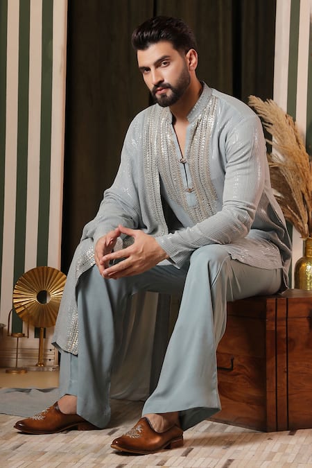 Soniya G Blue Georgette Sequins Ice Embellished Kurta Set at Aza Fashions Soniya G_Blue Georgette Sequins Ice Embellished Kurta Set _at_Aza_Fashions