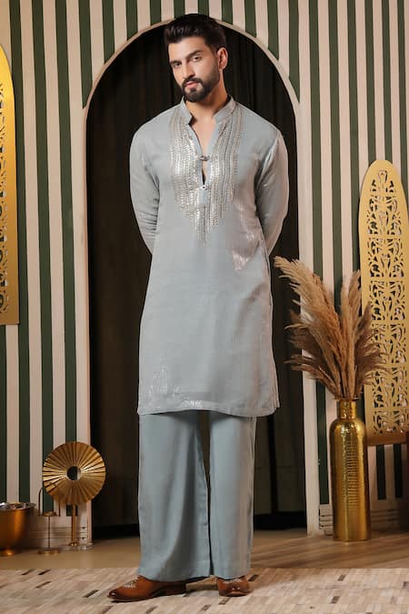 Shop Soniya G Blue Georgette Sequins Ice Embellished Kurta Set Shop_Soniya G_Blue Georgette Sequins Ice Embellished Kurta Set