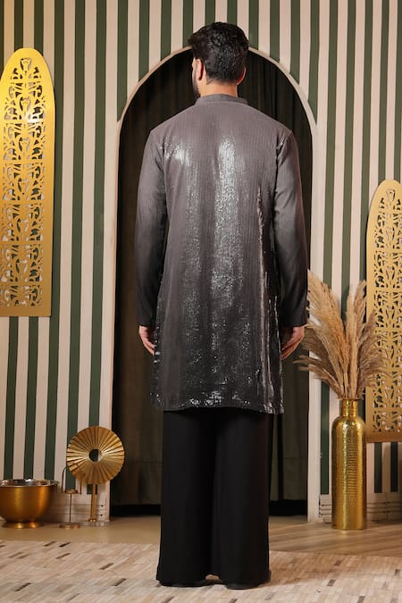 Shop Soniya G Black Georgette Sequins Ombre Kurta Set With Trouser at Aza Fashions Shop_Soniya G_Black Georgette Sequins Ombre Kurta Set With Trouser _at_Aza_Fashions