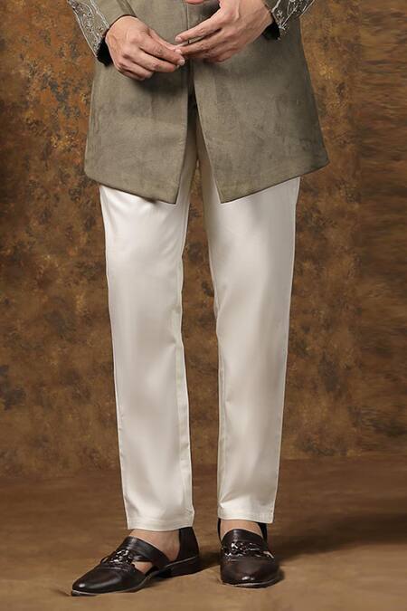 Shop Soniya G Off White Velvet Embroidery Vine Sherwani And Trouser Set Online at Aza Fashions Shop_Soniya G_Off White Velvet Embroidery Vine Sherwani And Trouser Set_Online_at_Aza_Fashions