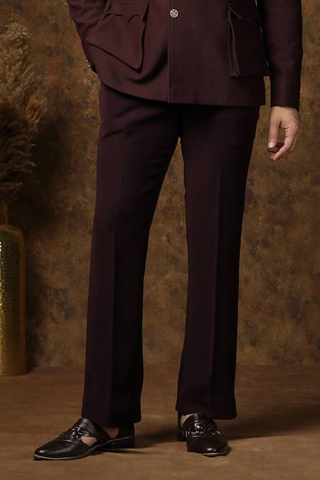 Soniya G_Wine Cotton Full Sleeves Structured Jacket And Trouser _at_Aza_Fashions