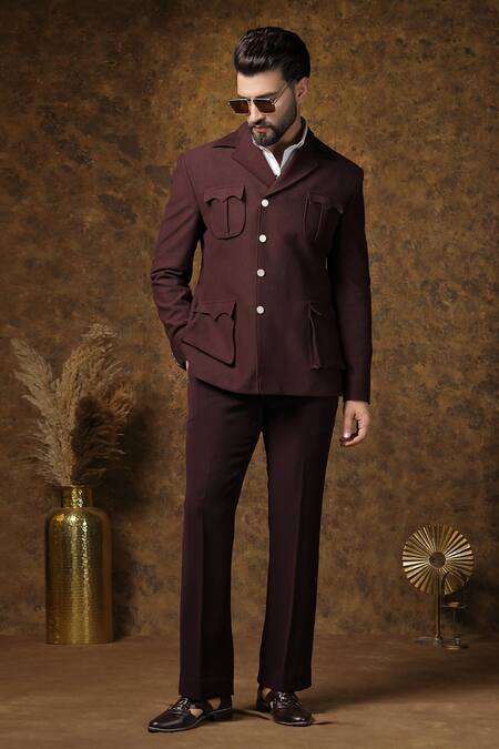 Buy_Soniya G_Wine Cotton Full Sleeves Structured Jacket And Trouser 