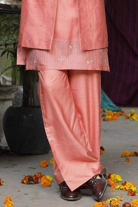 Soniya G Pink Handloom Cotton, Silk Embroidery Mughal Garden Kurta Set Online at Aza Fashions Soniya G_Pink Handloom Cotton, Silk Embroidery Mughal Garden Kurta Set _Online_at_Aza_Fashions