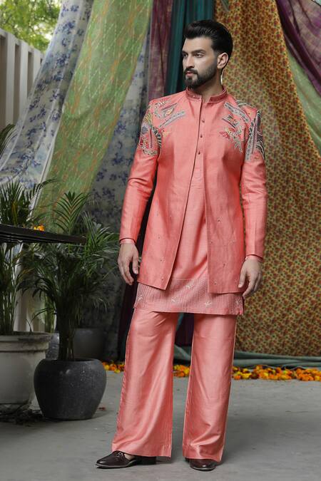 Buy Soniya G Pink Handloom Cotton, Silk Embroidery Mughal Garden Kurta Set Online at Aza Fashions Buy_Soniya G_Pink Handloom Cotton, Silk Embroidery Mughal Garden Kurta Set _Online_at_Aza_Fashions