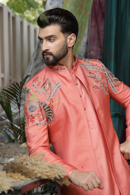 Soniya G Pink Handloom Cotton, Silk Embroidery Mughal Garden Kurta Set at Aza Fashions Soniya G_Pink Handloom Cotton, Silk Embroidery Mughal Garden Kurta Set _at_Aza_Fashions