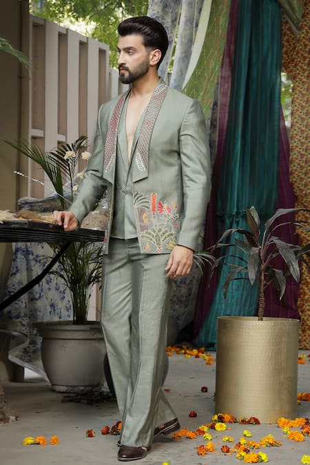 Buy Soniya G Green Silk Embroidery Mughal Garden Jacket Set Buy_Soniya G_Green Silk Embroidery Mughal Garden Jacket Set