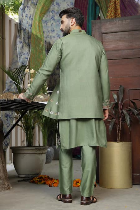 Soniya G Mughal Garden Embroidered Long Bundi Kurta Set 