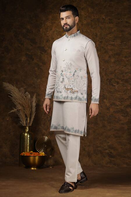 Buy Soniya G Ivory Cotton, Silk Embroidery Wildlife Bundi Kurta Set Online at Aza Fashions Buy_Soniya G_Ivory Cotton, Silk Embroidery Wildlife Bundi Kurta Set_Online_at_Aza_Fashions