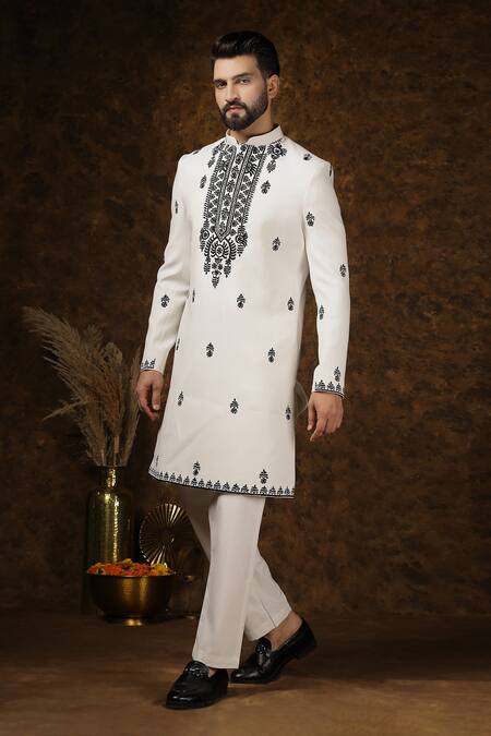 Buy_Soniya G_Ivory Cotton Embroidery Persian Kurta With Trouser _Online_at_Aza_Fashions