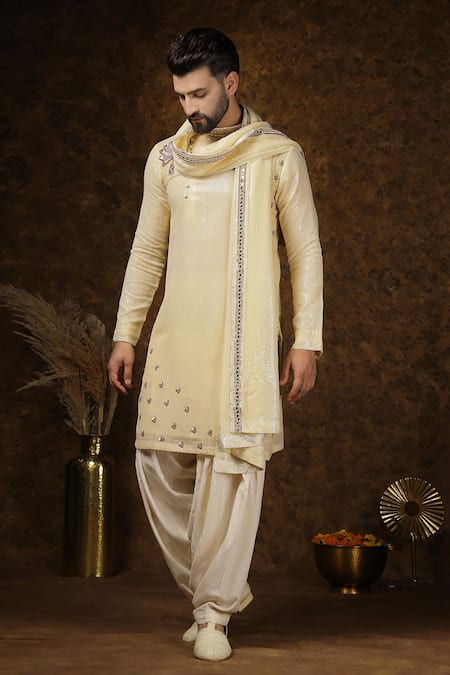 Soniya G Yellow Georgette Sequins, Mirrors Embellished Kurta Set at Aza Fashions Soniya G_Yellow Georgette Sequins, Mirrors Embellished Kurta Set _at_Aza_Fashions