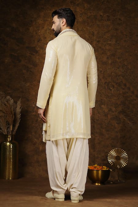 Soniya G Yellow Georgette Sequins, Mirrors Embellished Kurta Set Online at Aza Fashions Soniya G_Yellow Georgette Sequins, Mirrors Embellished Kurta Set _Online_at_Aza_Fashions