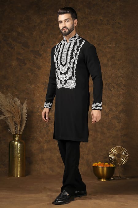 Buy_Soniya G_Black Embroidery Mughal Thread Kurta Set _Online_at_Aza_Fashions
