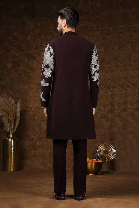 Soniya G Floral Embroidered Brown Kurta Set
