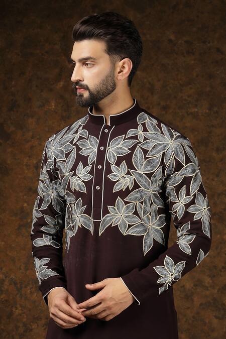 Buy_Soniya G_Brown Cotton Embroidery Floral Kurta Set _Online_at_Aza_Fashions