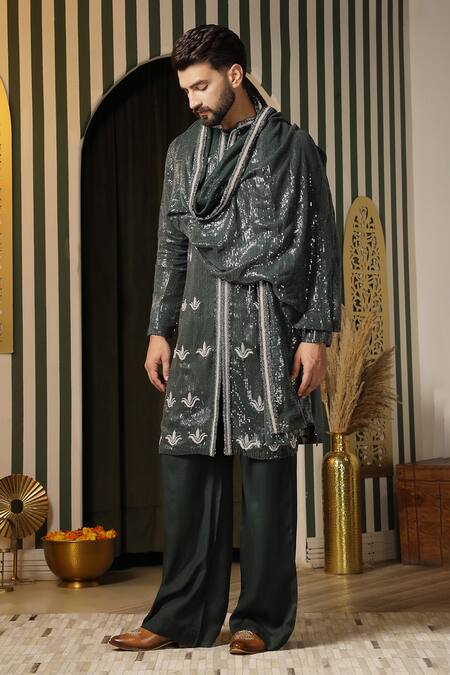 Soniya G Green Georgette Sequins Embellished Kurta Set Online at Aza Fashions Soniya G_Green Georgette Sequins Embellished Kurta Set _Online_at_Aza_Fashions