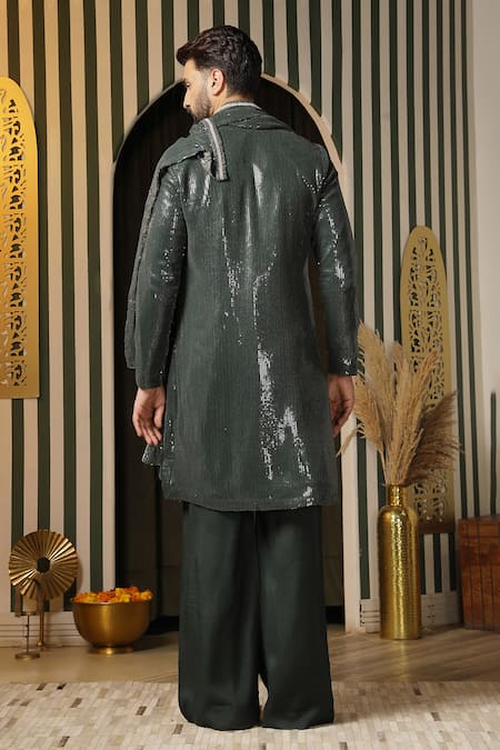 Shop Soniya G Green Georgette Sequins Embellished Kurta Set at Aza Fashions Shop_Soniya G_Green Georgette Sequins Embellished Kurta Set _at_Aza_Fashions