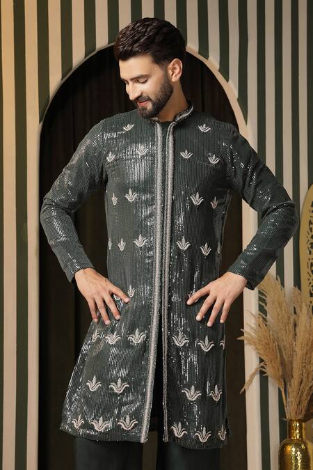 Shop Soniya G Green Georgette Sequins Embellished Kurta Set Online at Aza Fashions Shop_Soniya G_Green Georgette Sequins Embellished Kurta Set _Online_at_Aza_Fashions