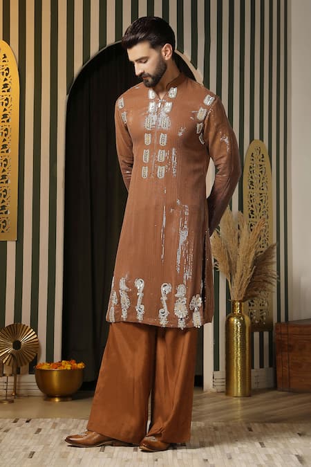 Soniya G_Gold Georgette Sequins, Embroidery Kurta Set _Online_at_Aza_Fashions
