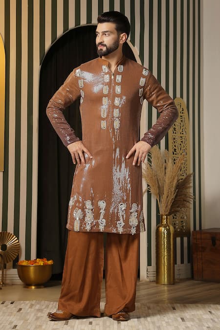 Buy_Soniya G_Gold Georgette Sequins, Embroidery Kurta Set _Online_at_Aza_Fashions