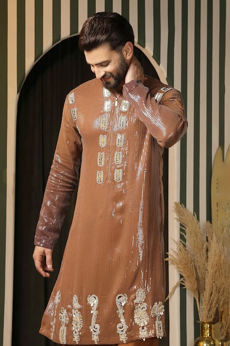 Soniya G_Gold Georgette Sequins, Embroidery Kurta Set _at_Aza_Fashions