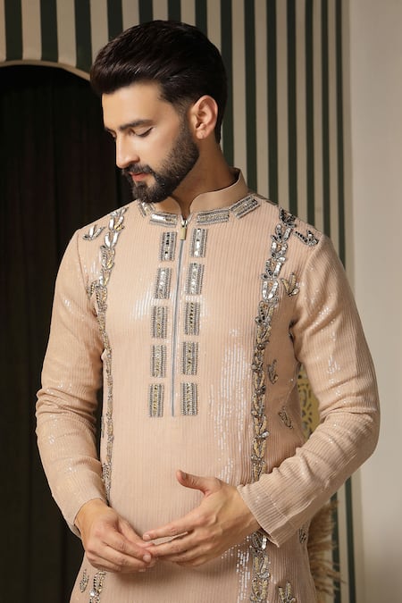 Soniya G_Beige Georgette Sequins, Embroidery Embellished Kurta Set _Online_at_Aza_Fashions