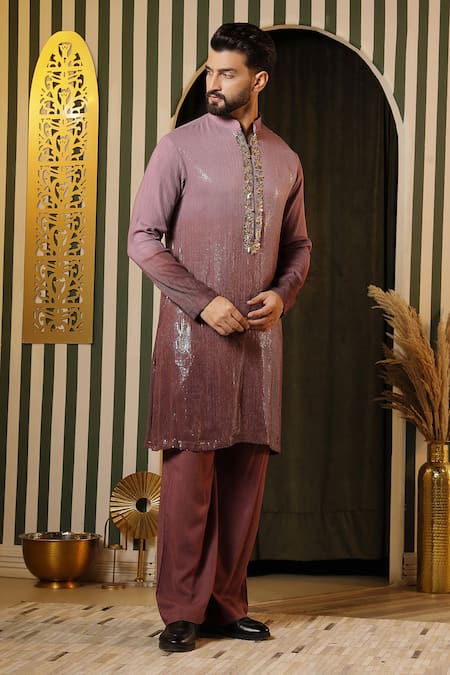 Soniya G_Purple Georgette Sequins Embellished Kurta Set _Online_at_Aza_Fashions