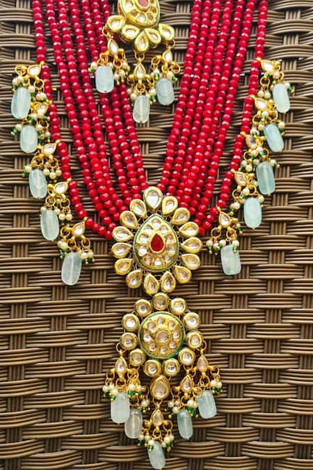 The House Of Aqua_Red Onyx Kundan Designer Necklace Set _Online_at_Aza_Fashions