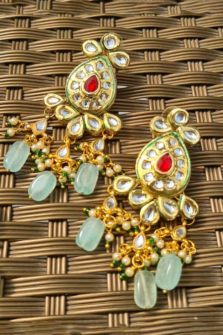 Shop_The House Of Aqua_Red Onyx Kundan Designer Necklace Set _Online_at_Aza_Fashions