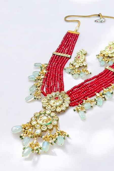The House Of Aqua_Red Onyx Kundan Designer Necklace Set _at_Aza_Fashions