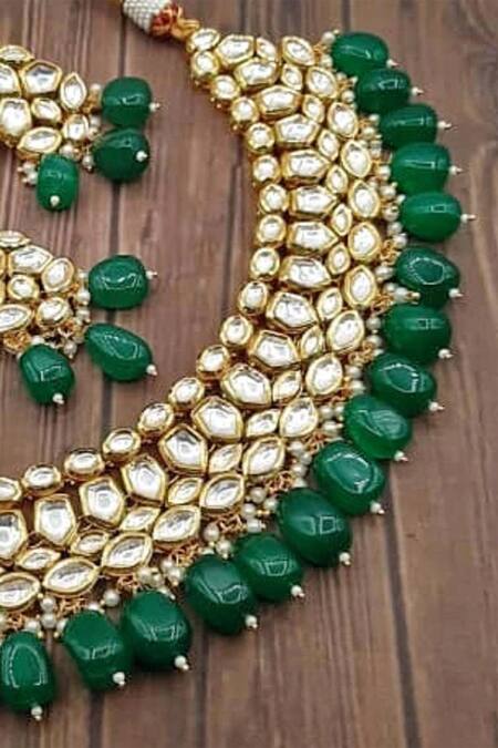 Buy_The House Of Aqua_Gold Plated Beads Kundan Embellished Necklace Set _Online_at_Aza_Fashions