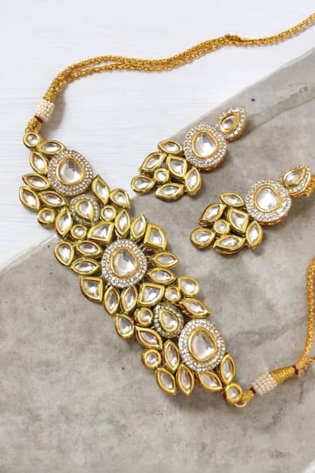 The House Of Aqua Kundan Floral Choker & Earring Set 