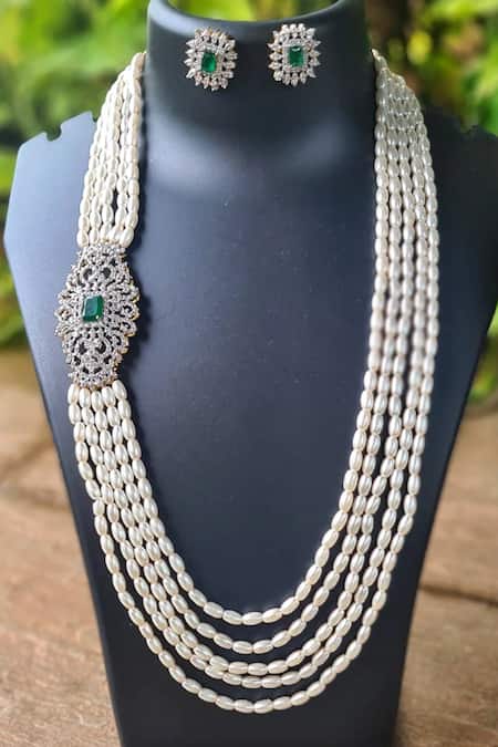 The House Of Aqua Layered Pearl & Diamond Necklace Set 