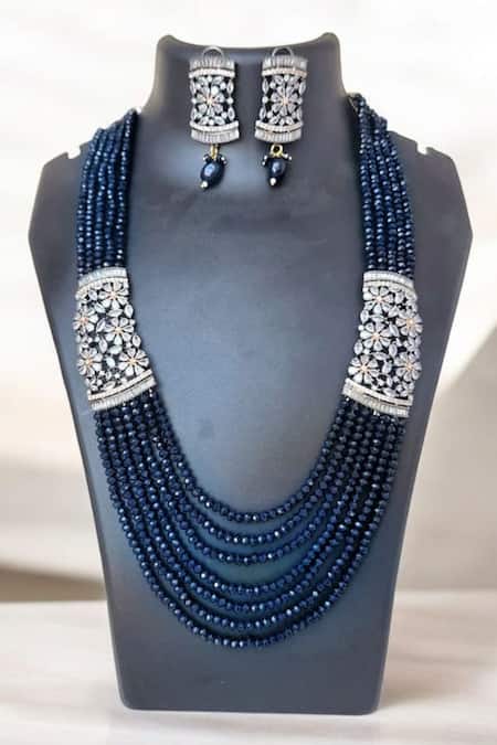 The House Of Aqua Blue Crystal Diamond Necklace & Earring Set 
